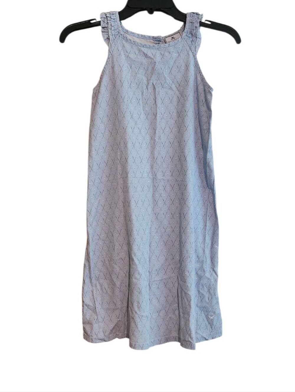 Light Blue Sleeveless Summer Dress Ruffle Straps Diamond Print Golf Clubs